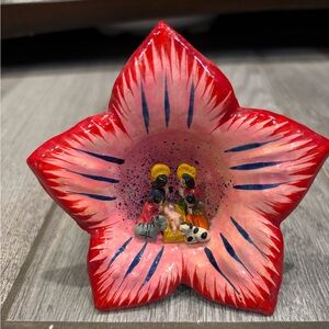 Poinsettia with Nativity Scene Ornament